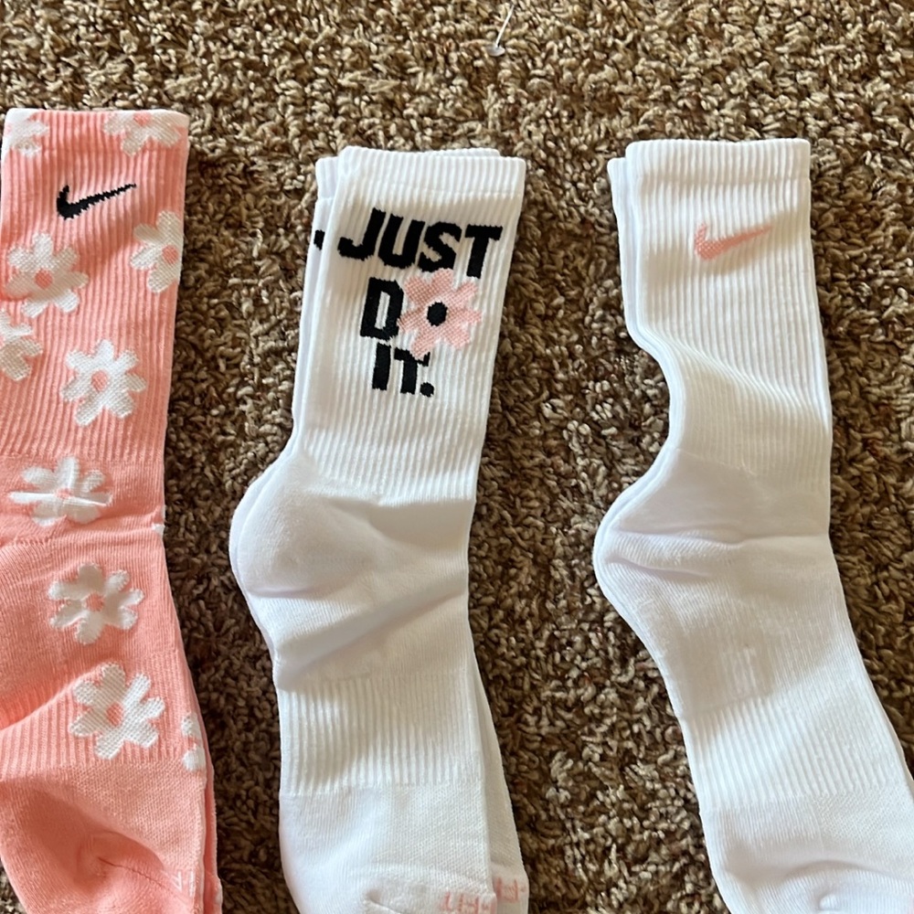Nike Pink and White Floral Socks Trio